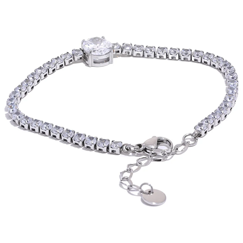 Yhpup Waterproof Luxury Cubic Zirconia Bling Chain Bracelet Bangle Stainless Steel High Quality Fashion Jewelry Women Party Gift