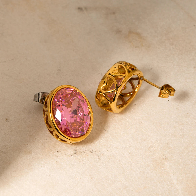 Pink Stone Gold Earrings - Nahzshop