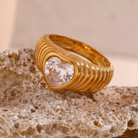 Zirconia Heart Gold Ring -Nahzhshop