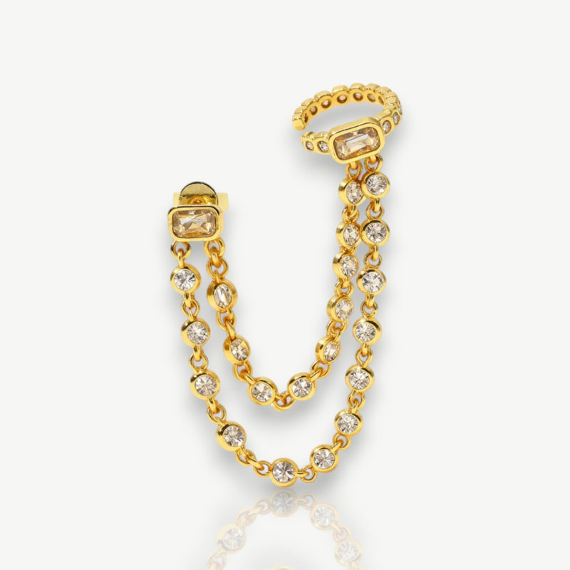 Double Chain Zircon Cuff Earrings