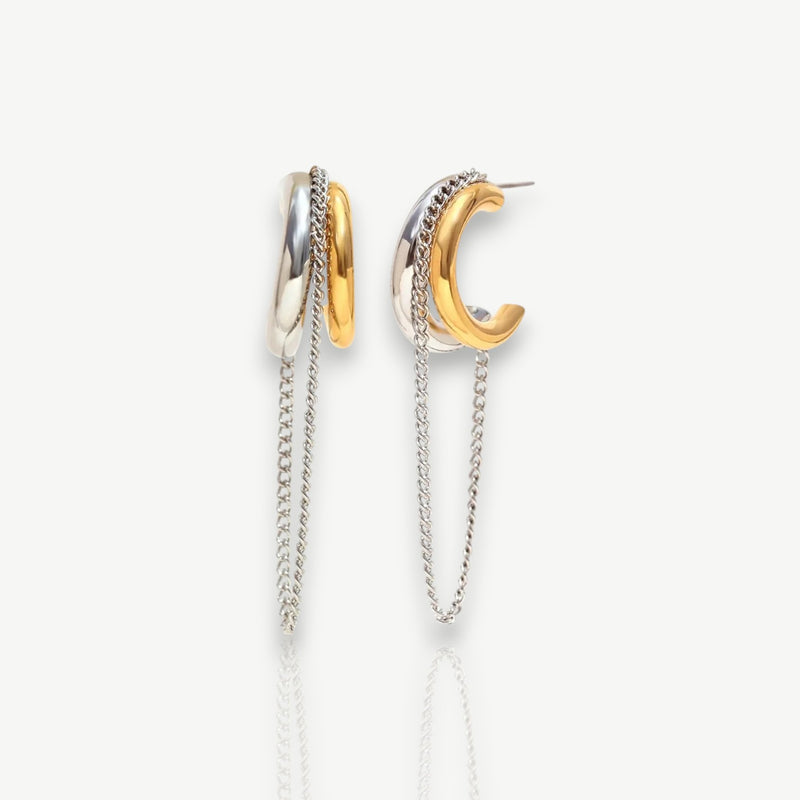 Two-Tone Hoop Earrings with Chain