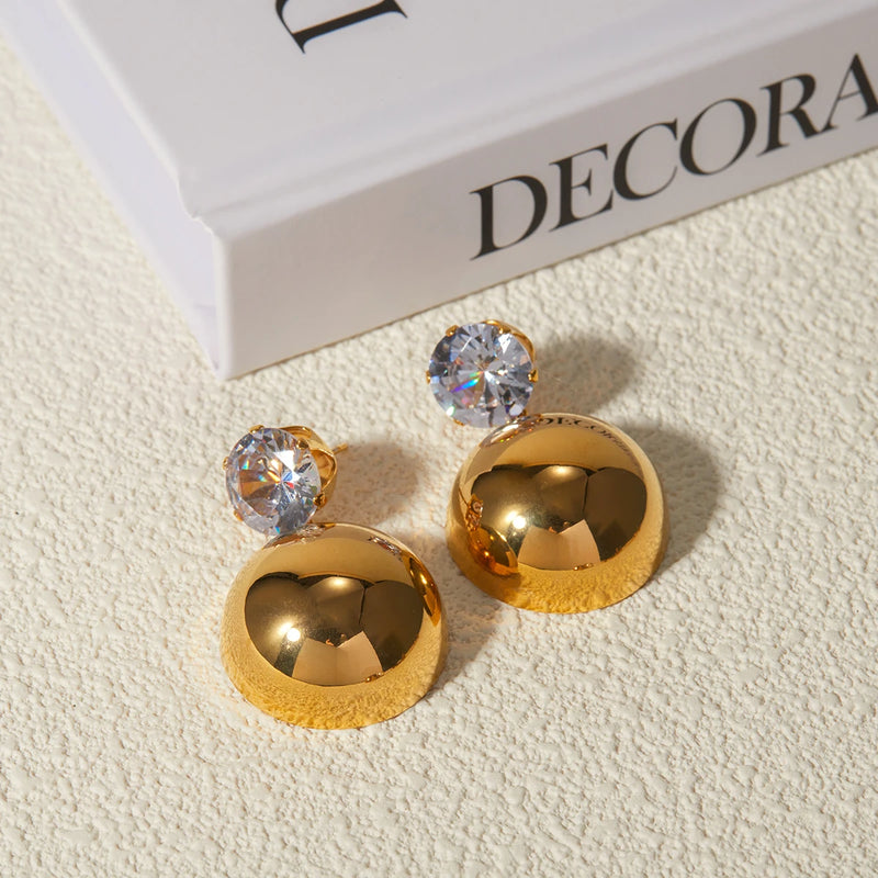 Gold Ball Zirconia Drop Earring - Nahzshop