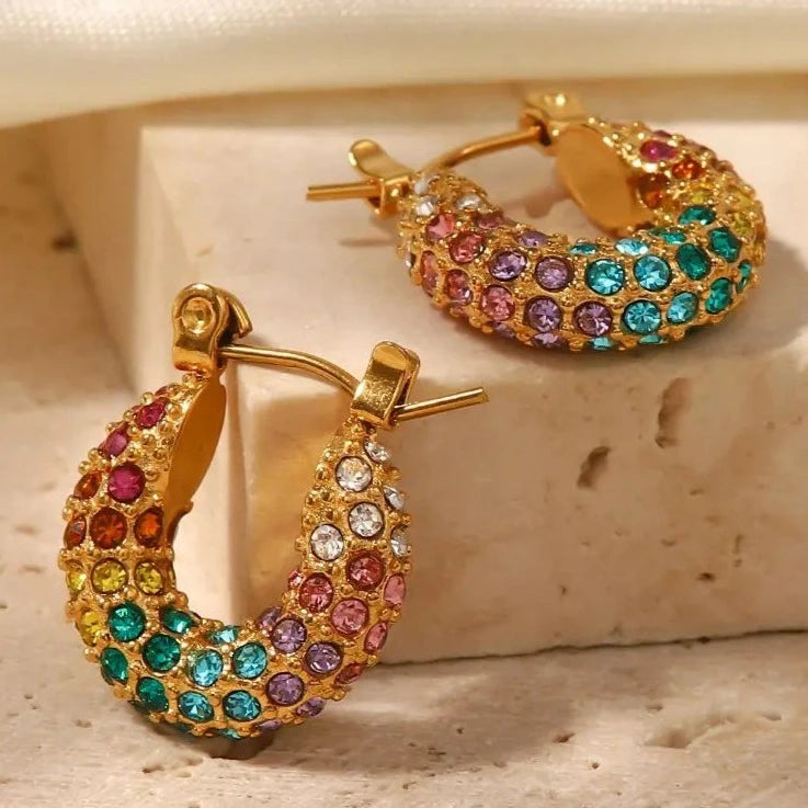 Colorful Zirconia Hoop Earring- Nahzshop