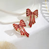 A Pair of Fashionable New Red Bow Earrings, Environmentally Friendly Alloy Dripping Oil Creative Earrings, Christmas Earrings