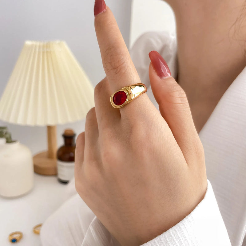 Red Oval Gold Zirconia Ring- nahzshop