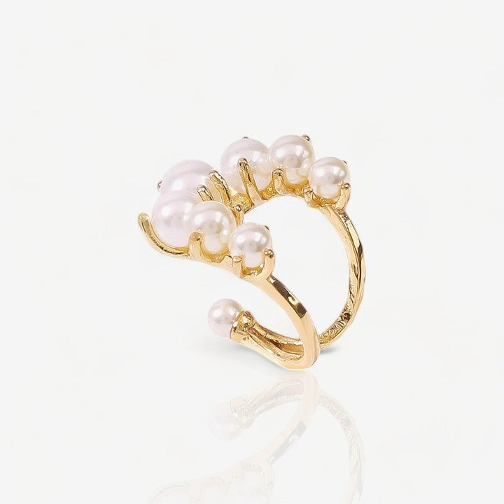 Big Geometric Pearl Paved Ring - Nahzshop