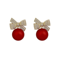 Bowknot Pearl Earrings Christmas