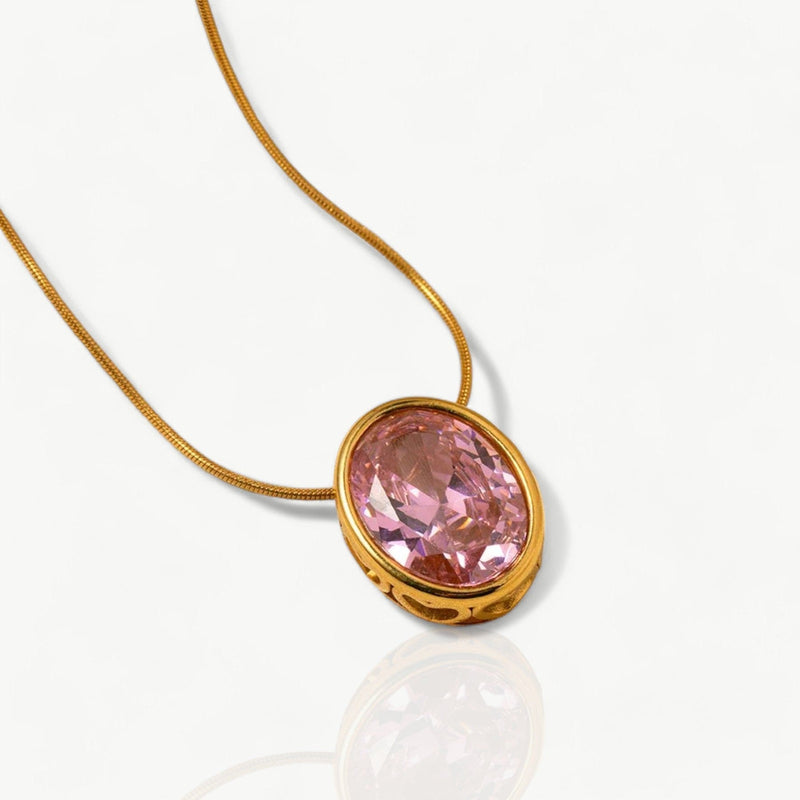 Gold Pink Stone Necklace - Nahzshop