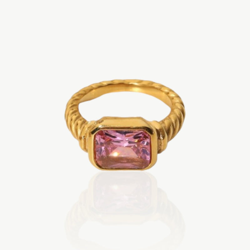 Pink Gemstone Texture Signet Ring - Nahzshop