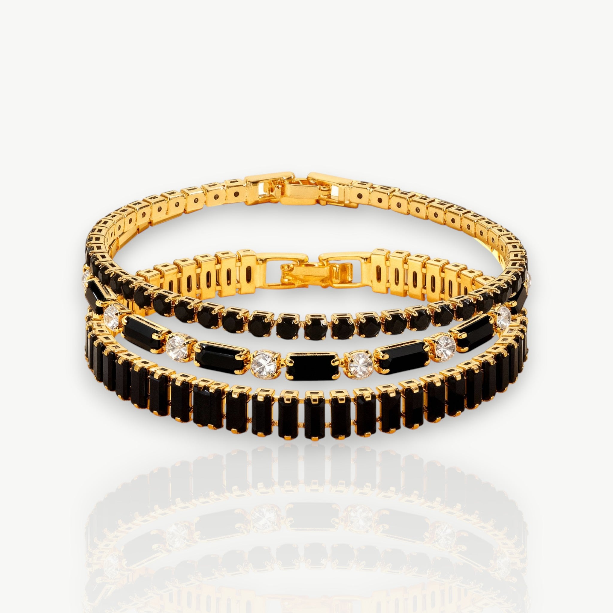 Black Crystal Tennis Bracelet Set