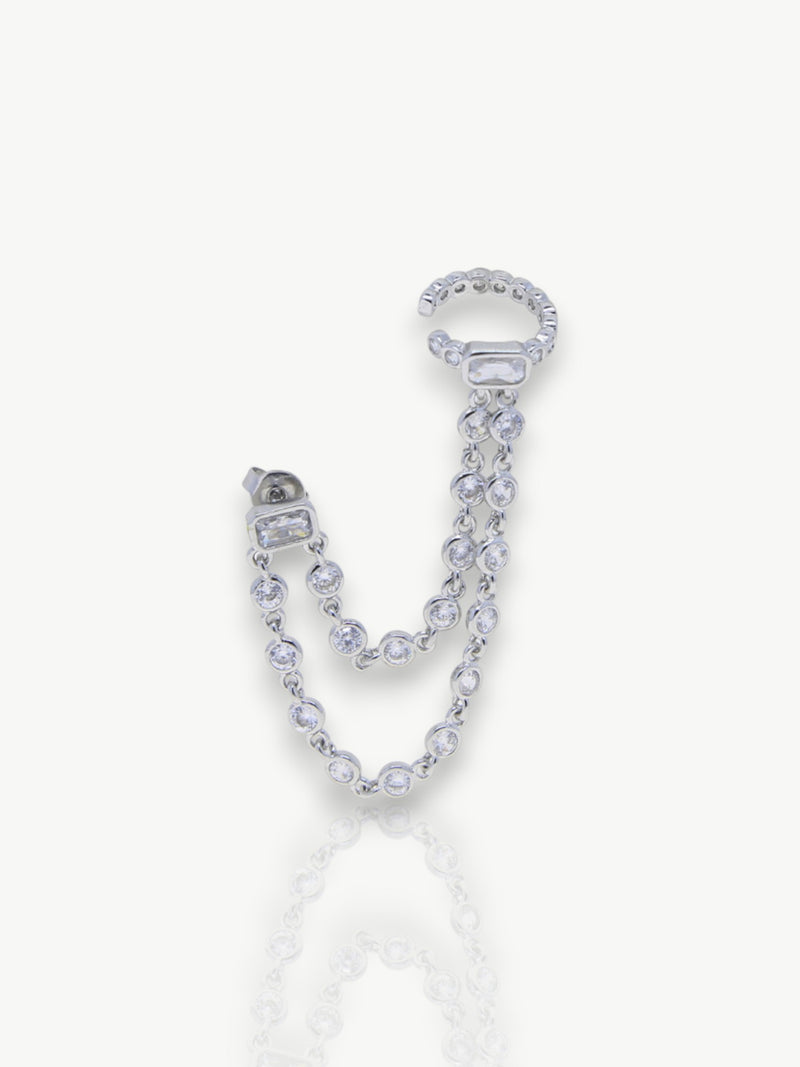 Double Chain Zircon Cuff Earrings