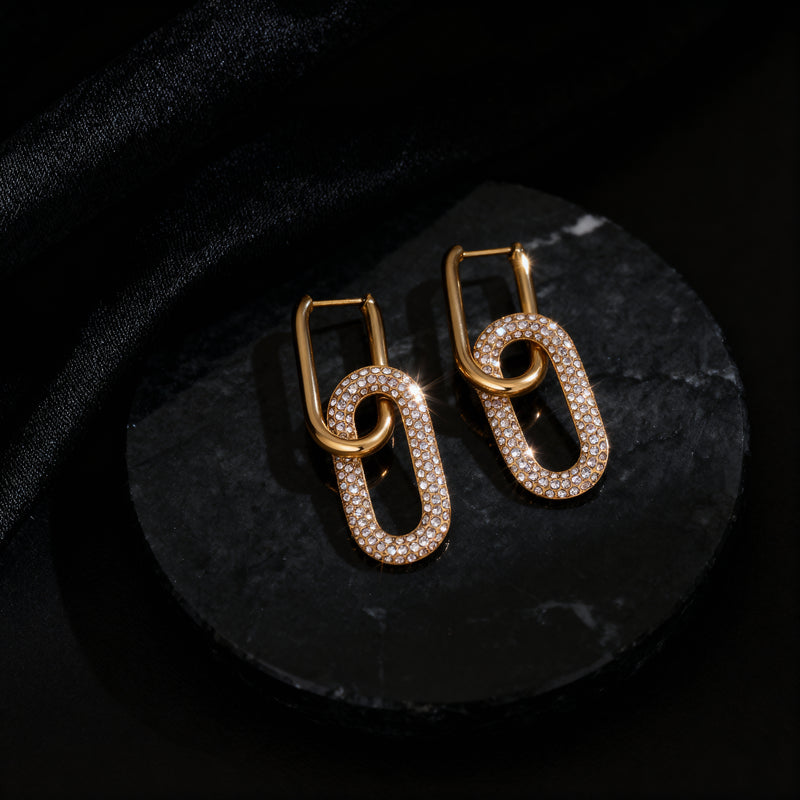 Oval Pavé Link Earrings