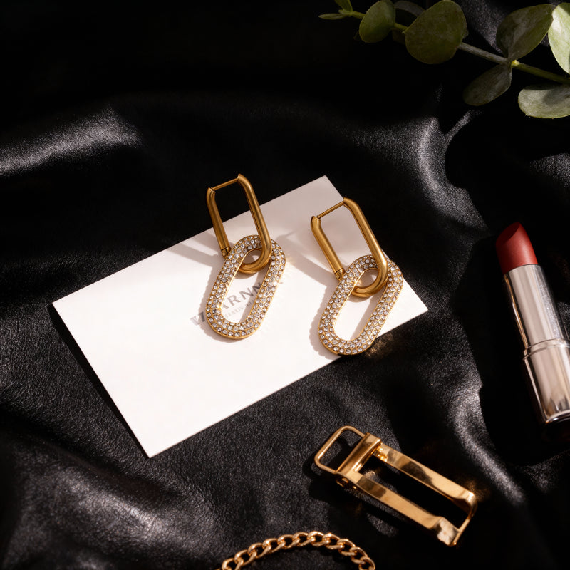 Oval Pavé Link Earrings