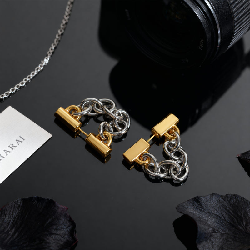 Dual-Tone Chain Drop Earrings
