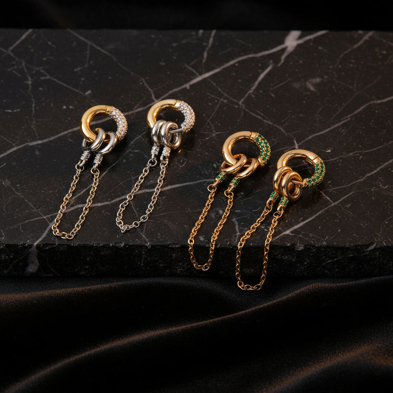 Two-Tone Charm Chain Earrings