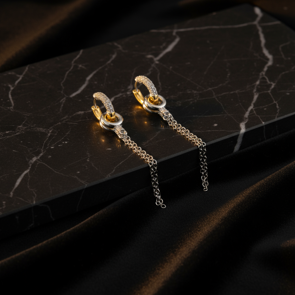 Two-Tone Charm Chain Earrings