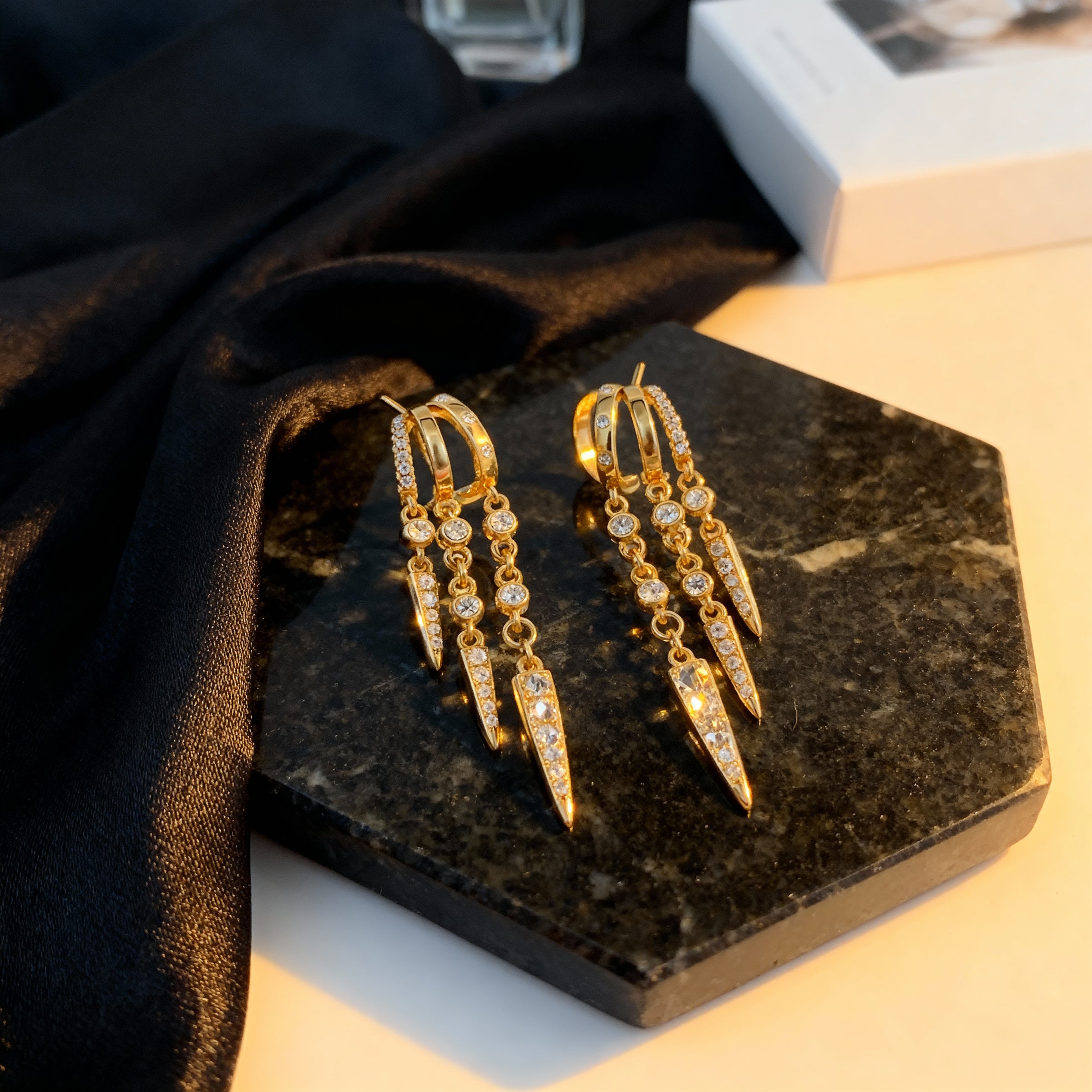 Triple Spike Cascade Hoop Earrings