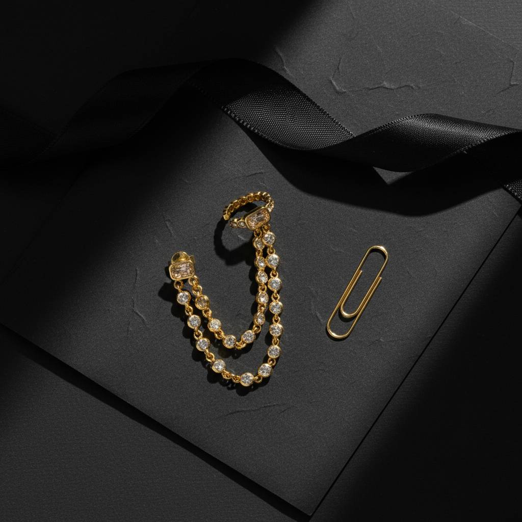 Double Chain Zircon Cuff Earrings