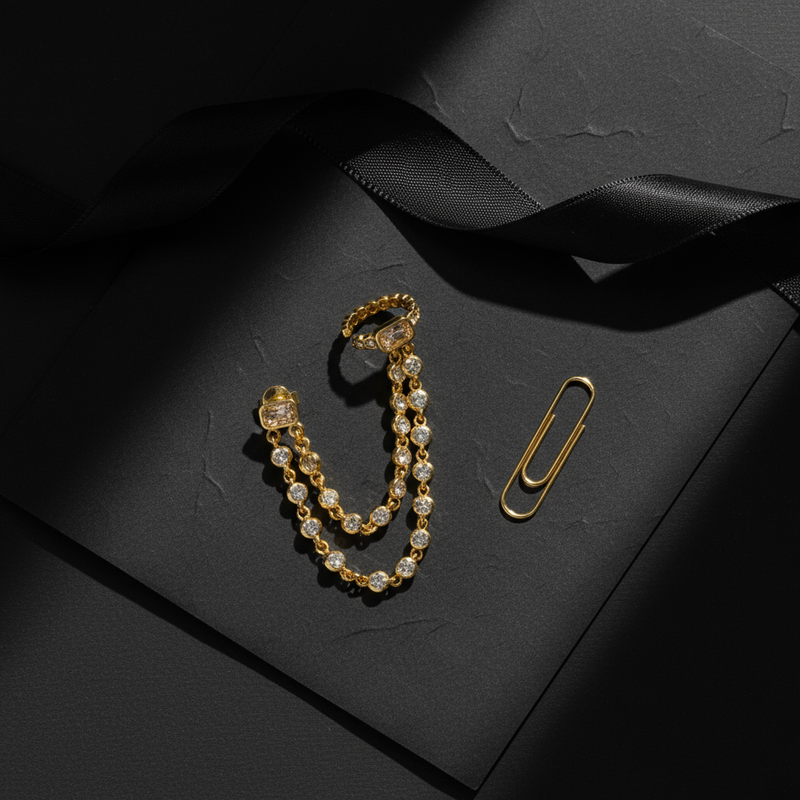 Double Chain Zircon Cuff Earrings