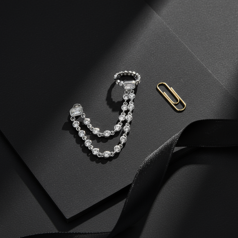 Double Chain Zircon Cuff Earrings