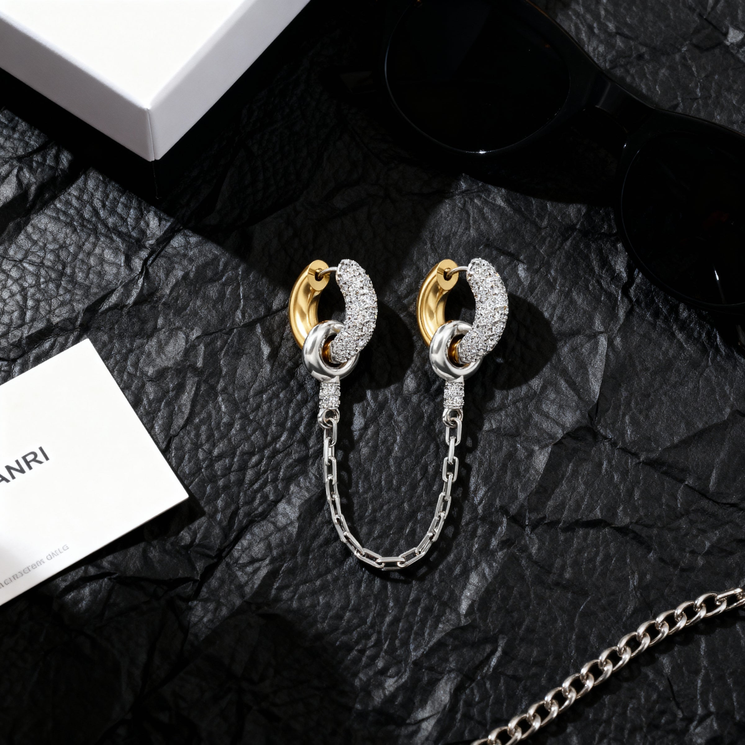 Two-Tone Charm Chain Earrings