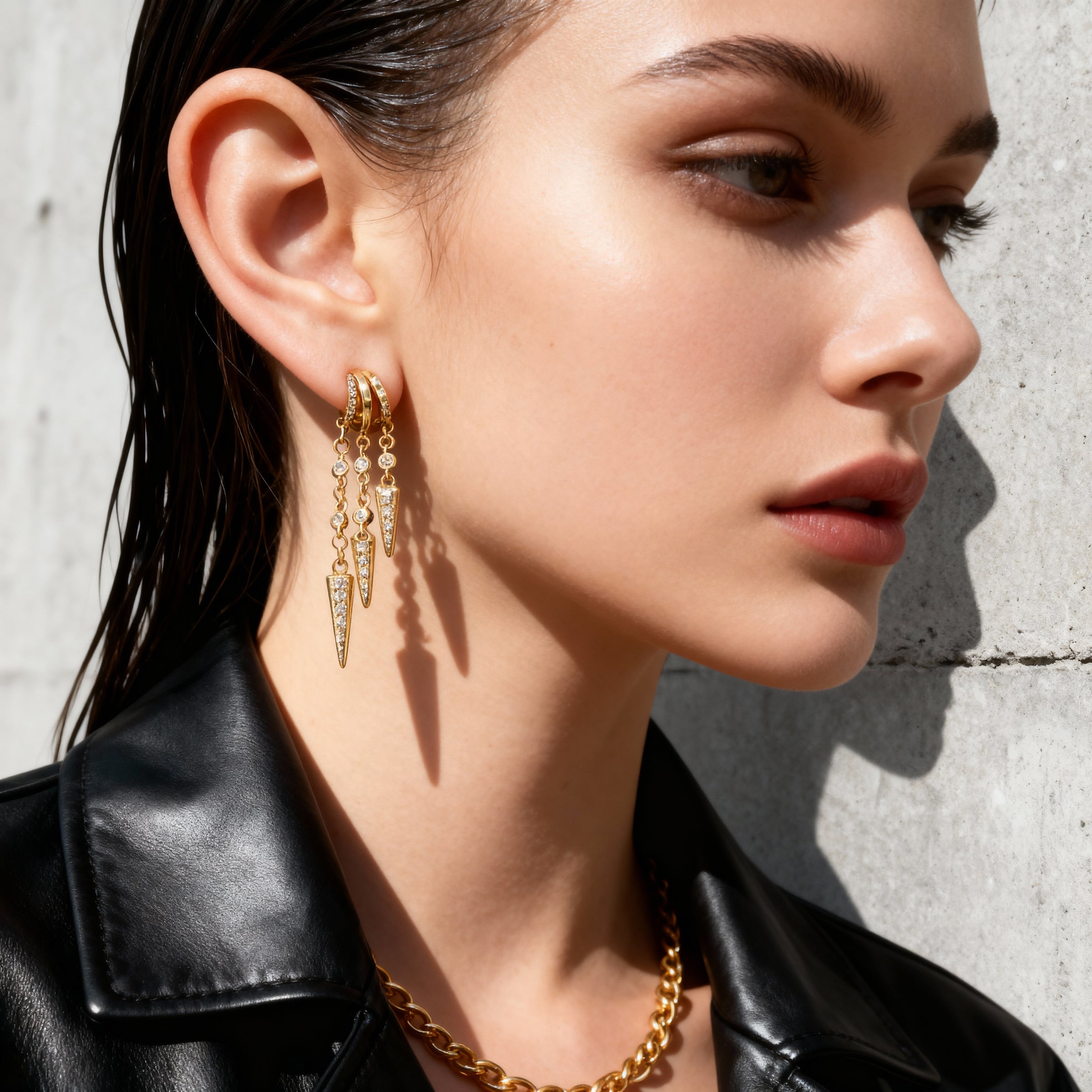 Triple Spike Cascade Hoop Earrings