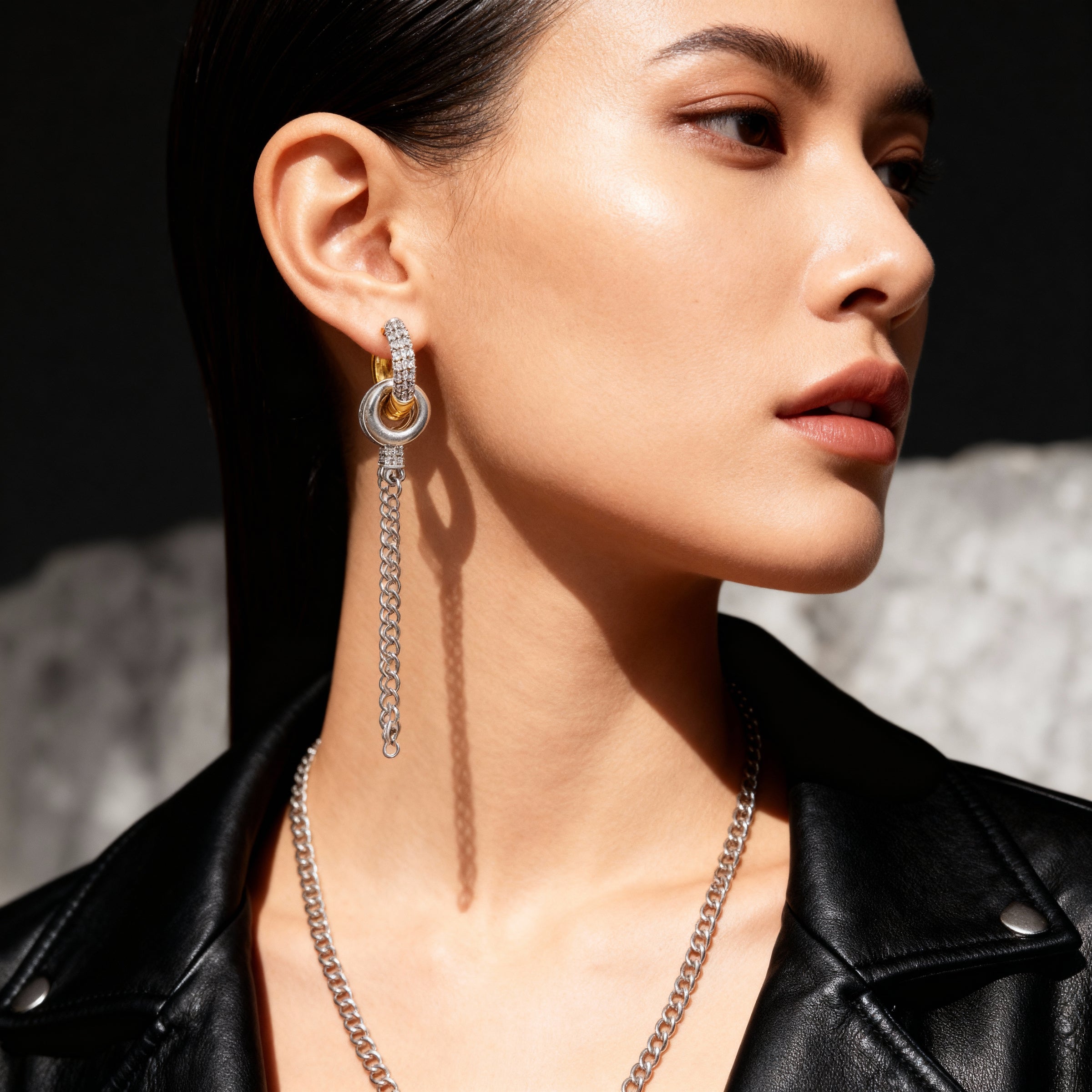 Two-Tone Charm Chain Earrings
