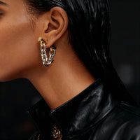 Dual-Tone Chain Drop Earrings
