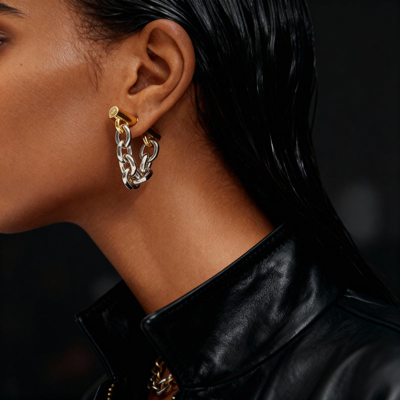 Dual-Tone Chain Drop Earrings