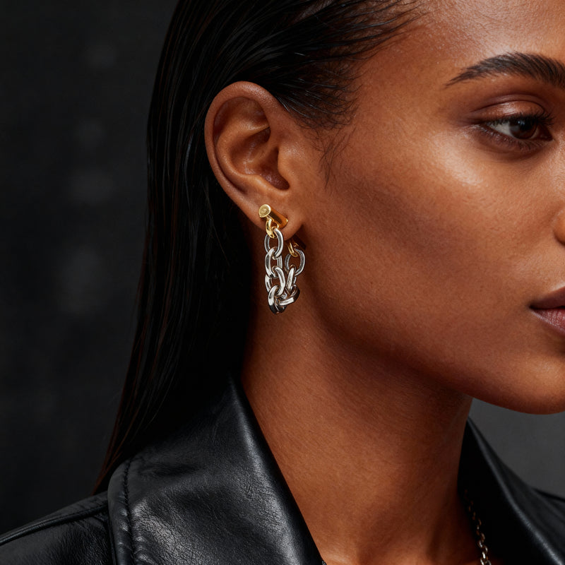 Dual-Tone Chain Drop Earrings