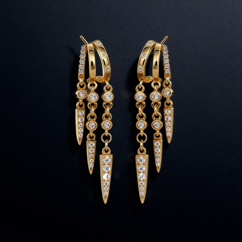 Triple Spike Cascade Hoop Earrings