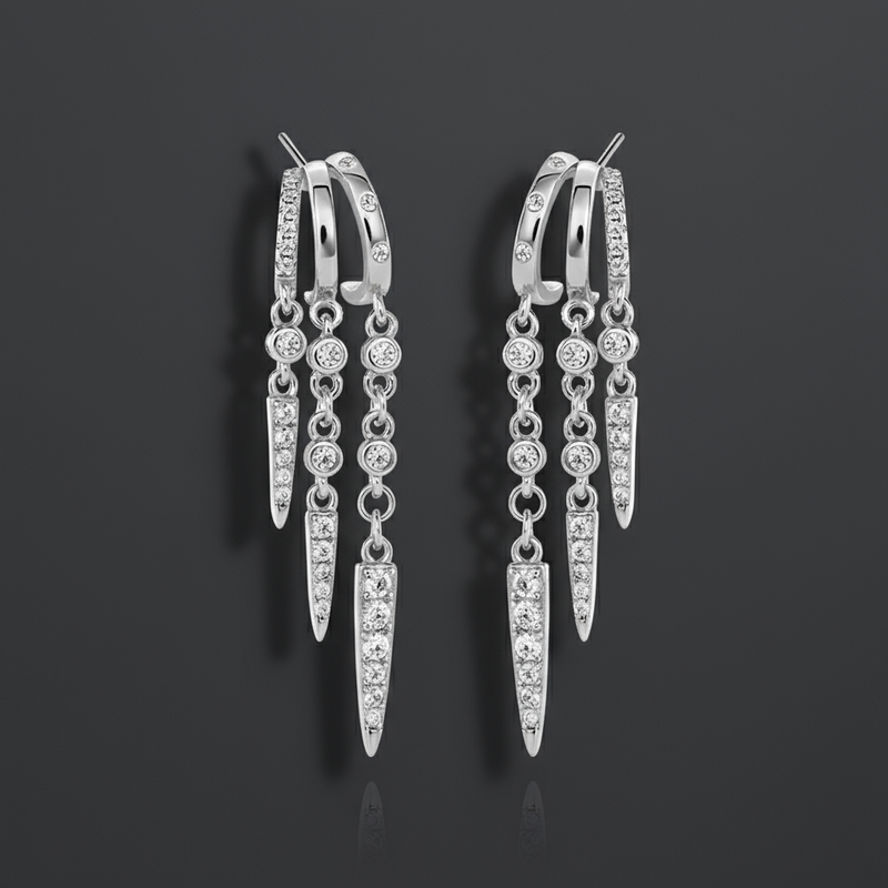 Triple Spike Cascade Hoop Earrings