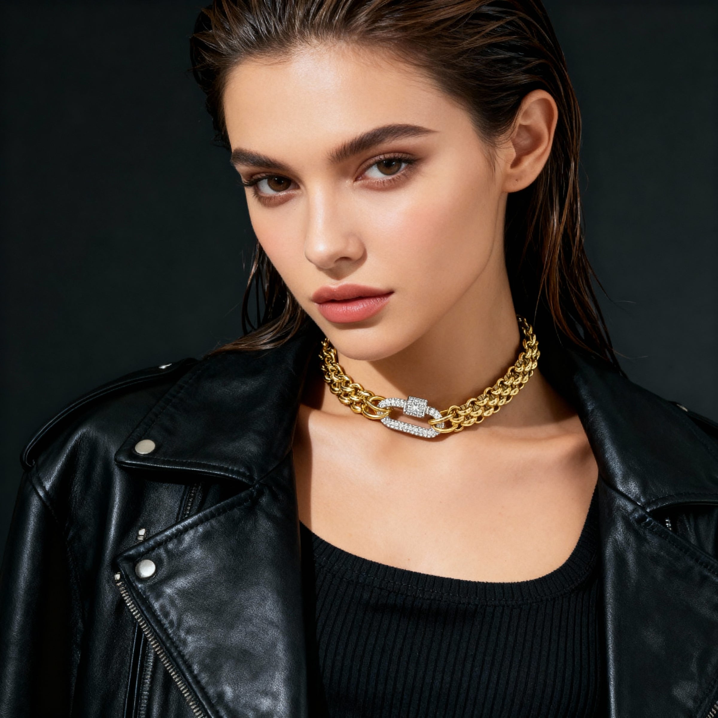 Double Layer Zirconia Buckle Necklace