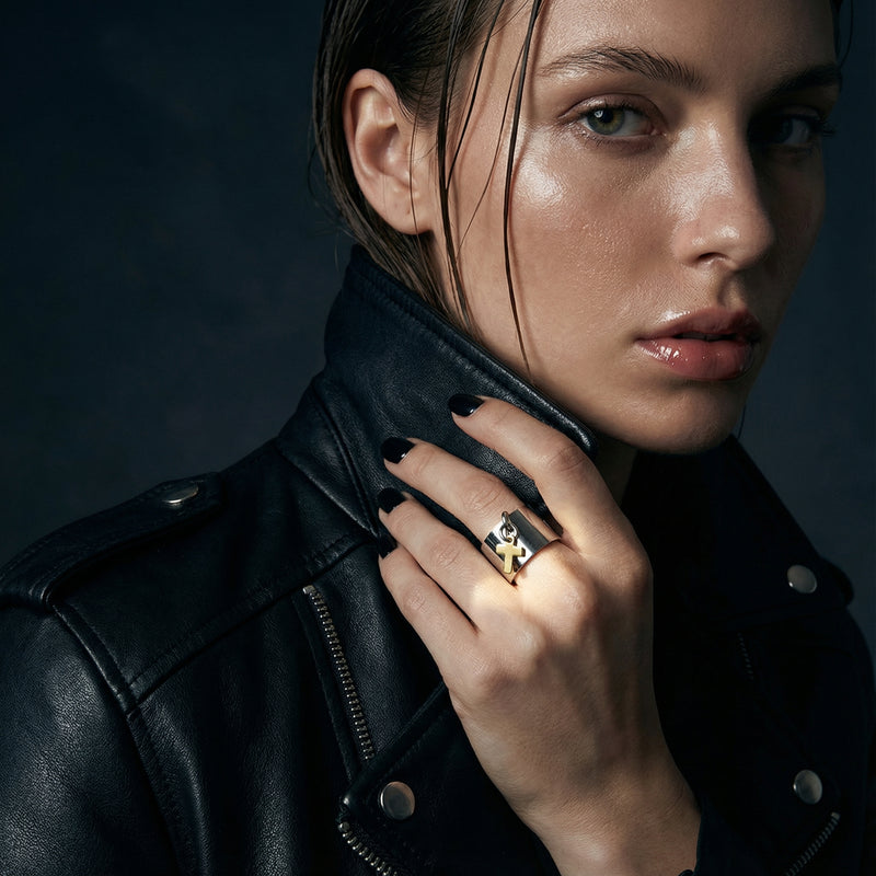 Cross Tag Bold Band Ring