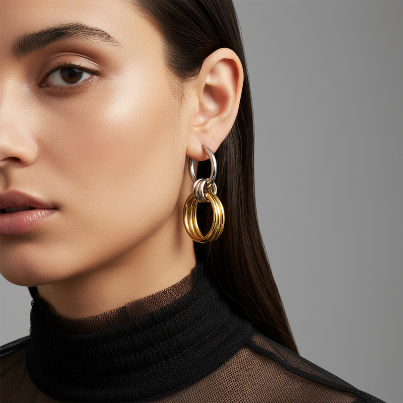 Two-Tone Ring Drop Earrings