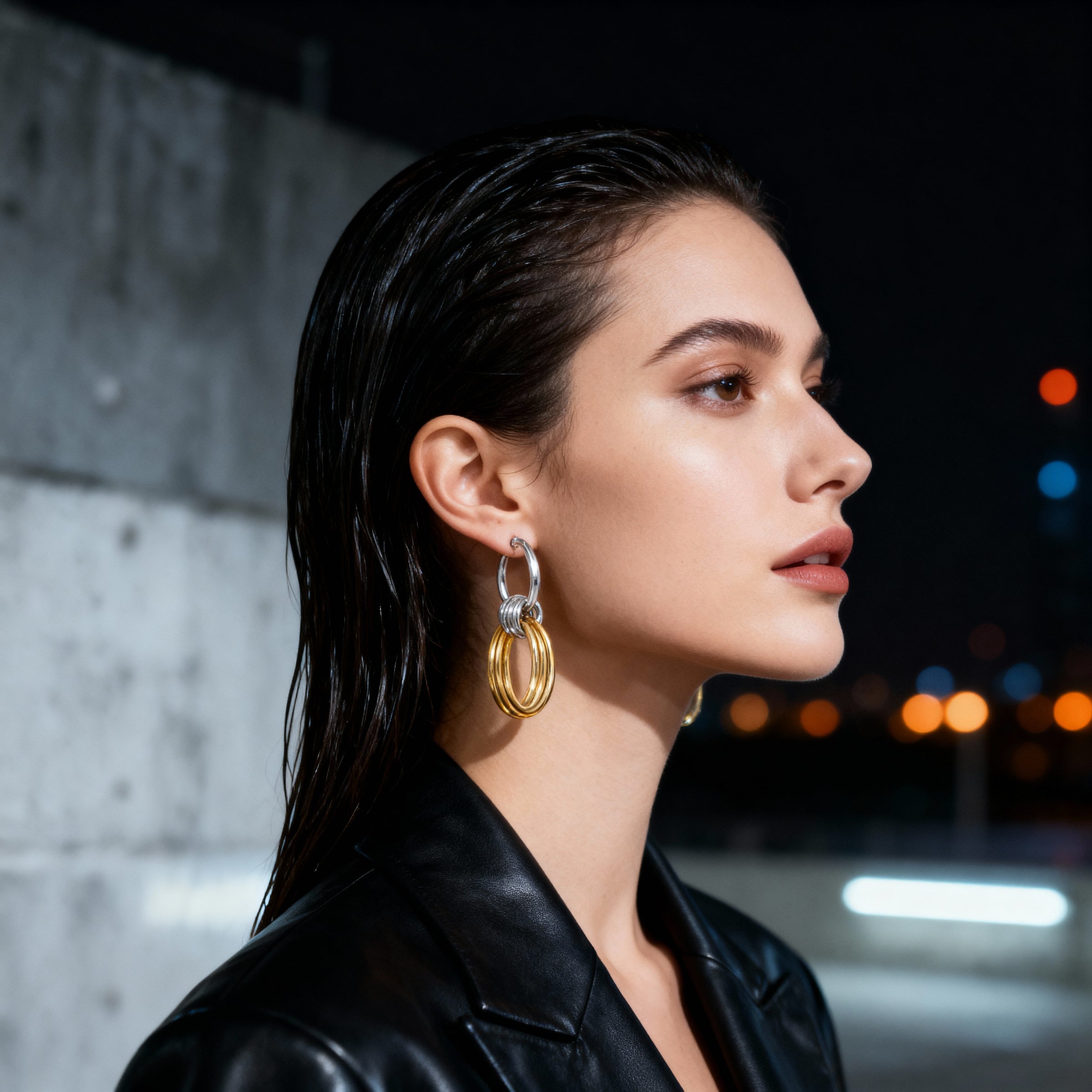 Two-Tone Ring Drop Earrings