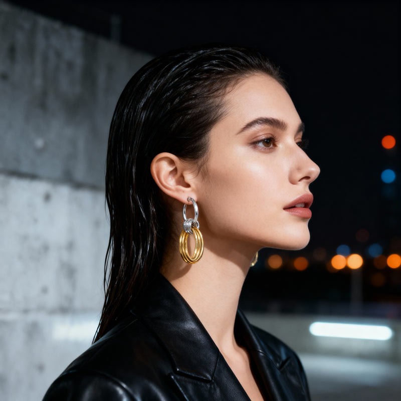 Two-Tone Ring Drop Earrings