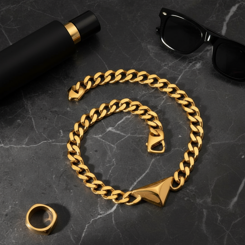 18K Gold Plated Triangular Pendant Necklace by NAHZ – Waterproof, Hypoallergenic Luxury Jewelry