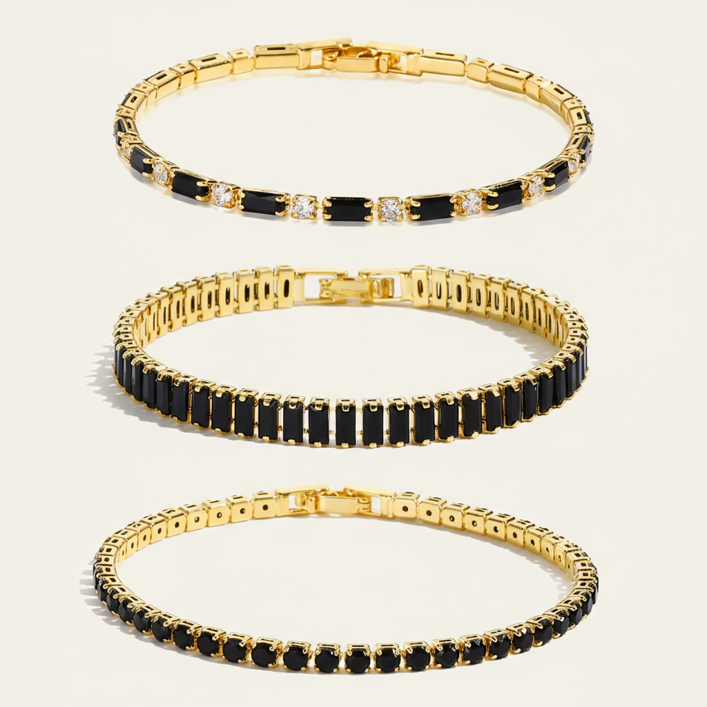 Black Crystal Tennis Bracelet Set