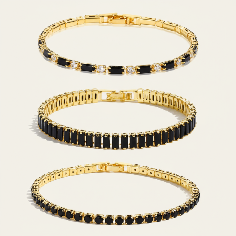 Black Crystal Tennis Bracelet Set