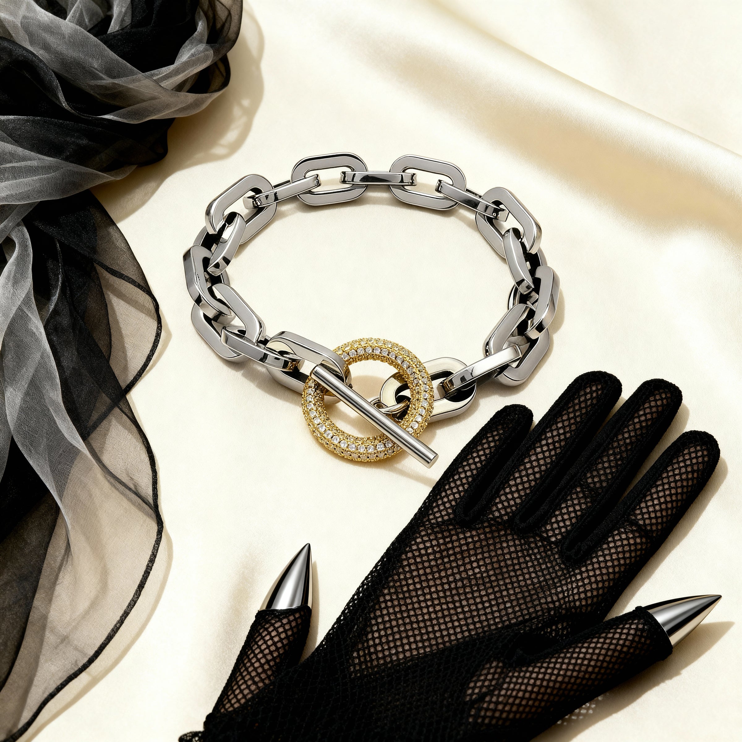 Paperclip CZ Toggle Link Bracelet