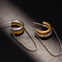 Two-Tone Hoop Earrings with Chain