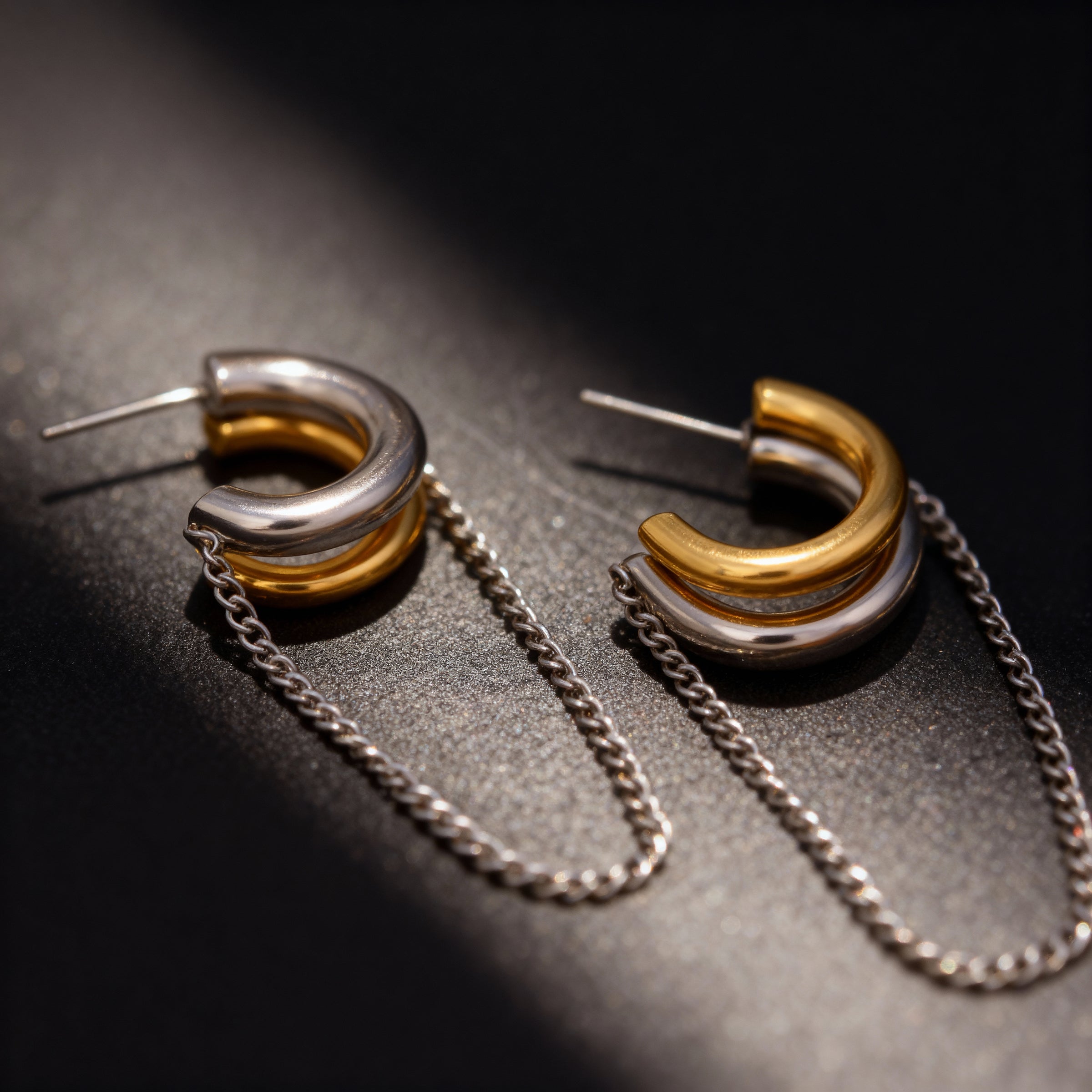 Two-Tone Hoop Earrings with Chain