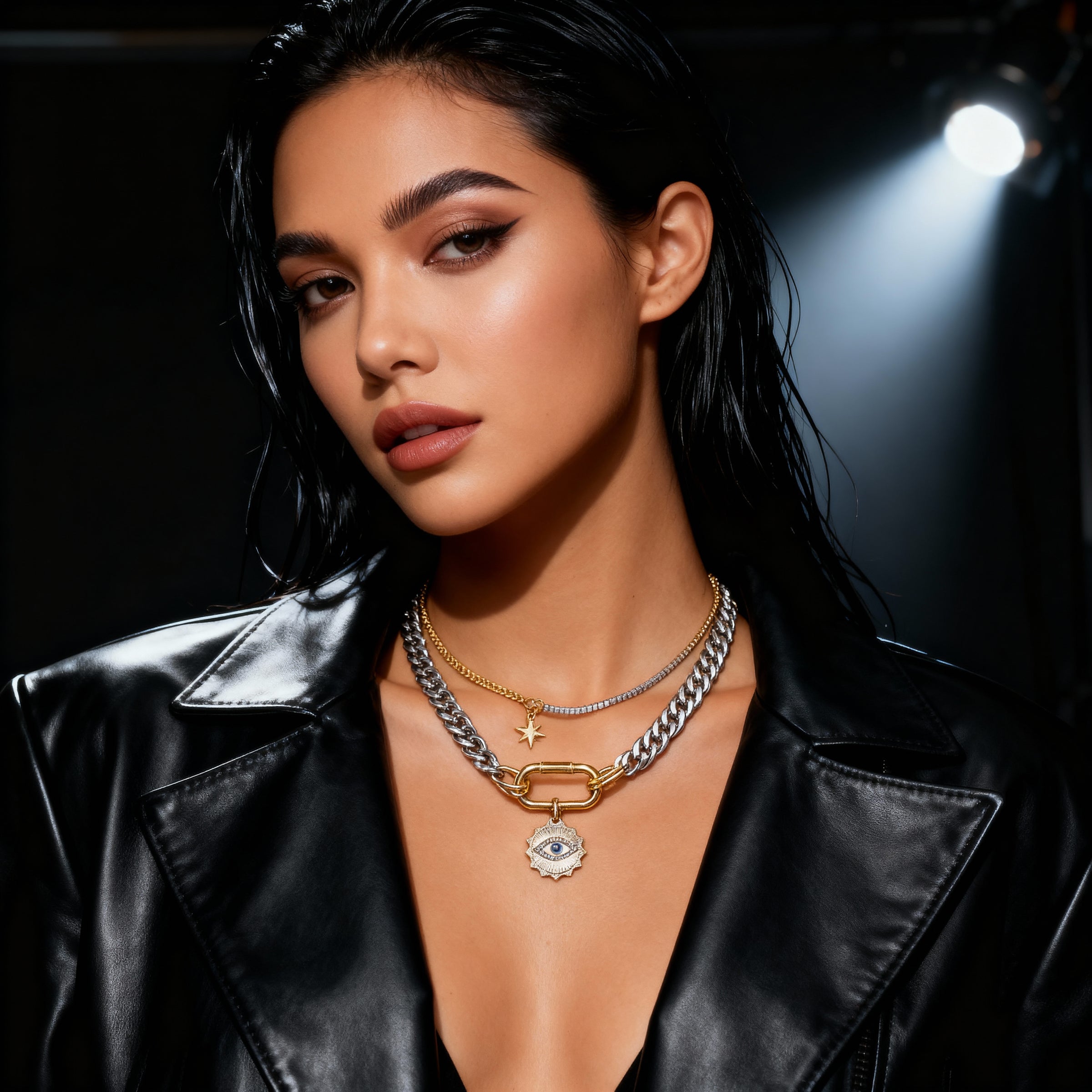Dual-Tone Buckle Necklace Set