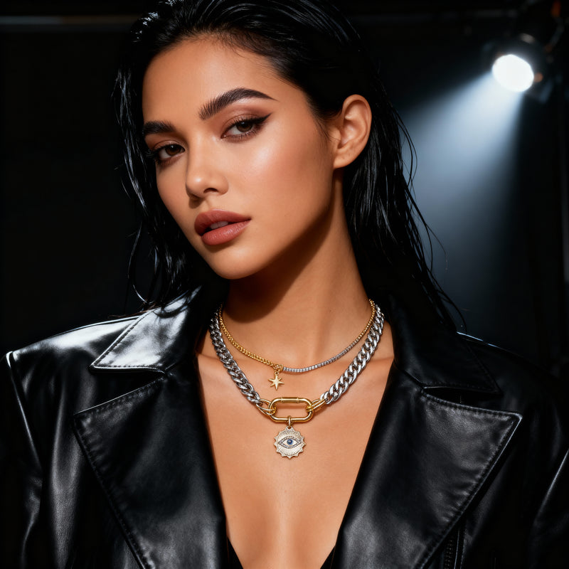 Dual-Tone Buckle Necklace Set