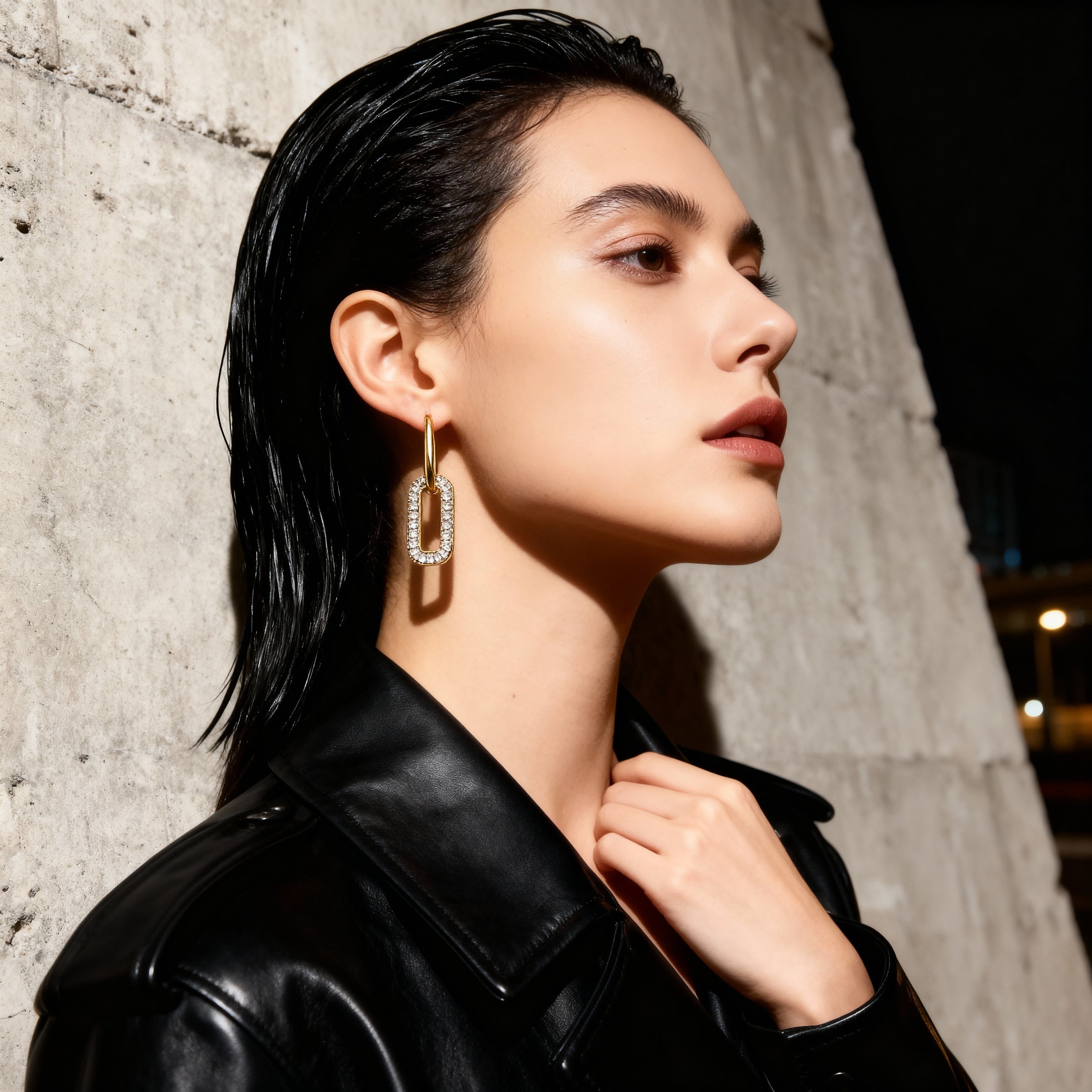 Oval Pavé Link Earrings