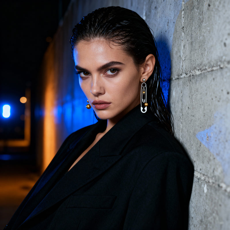 Safety Pin Drop Earrings