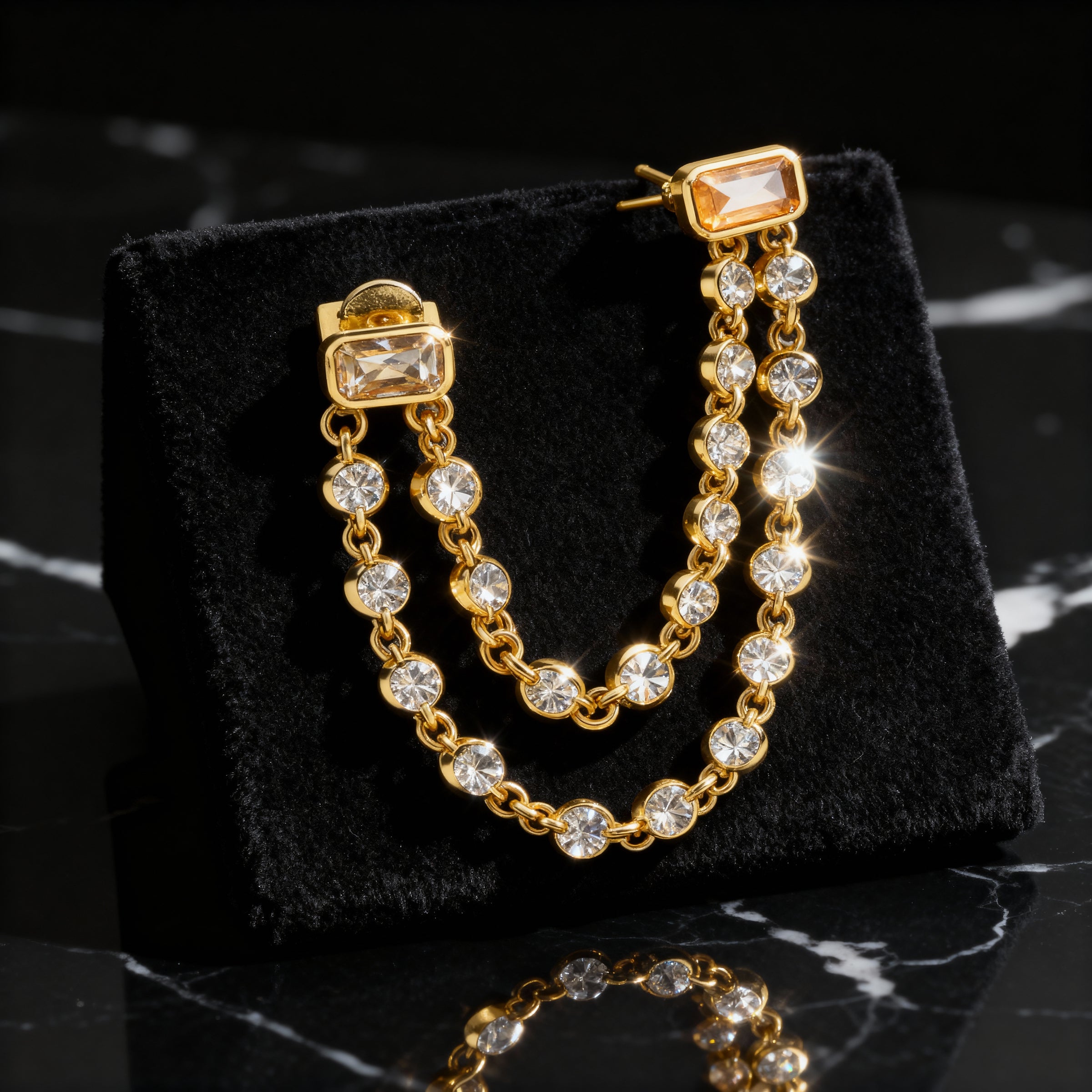 Double Chain Zircon Cuff Earrings
