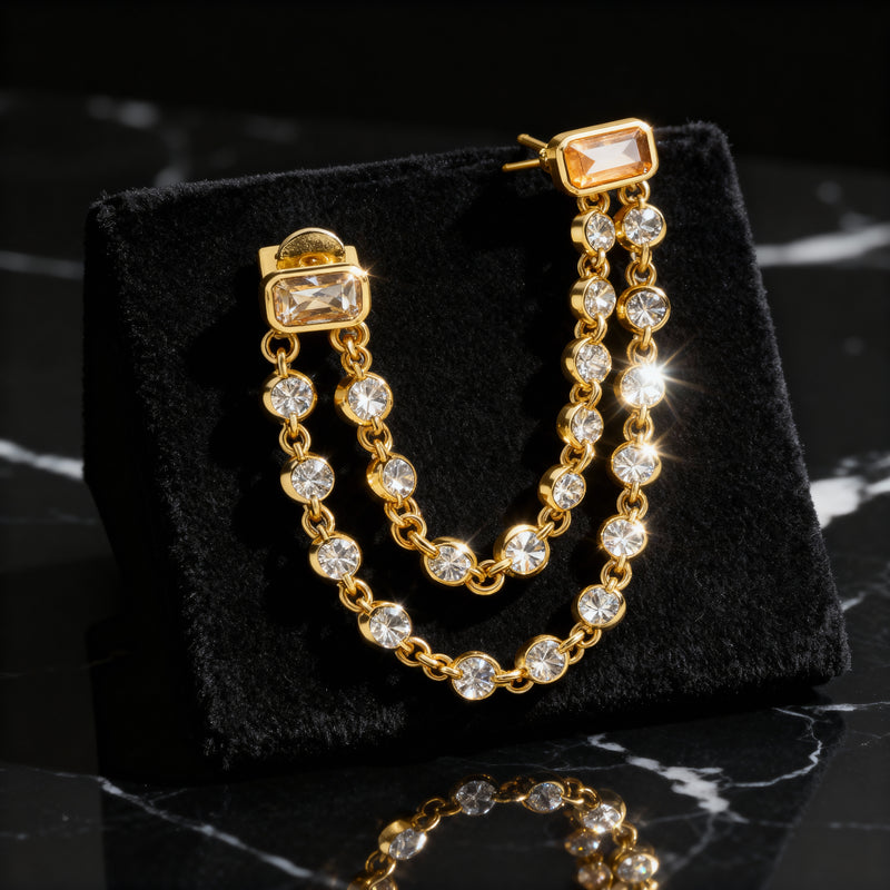 Double Chain Zircon Cuff Earrings