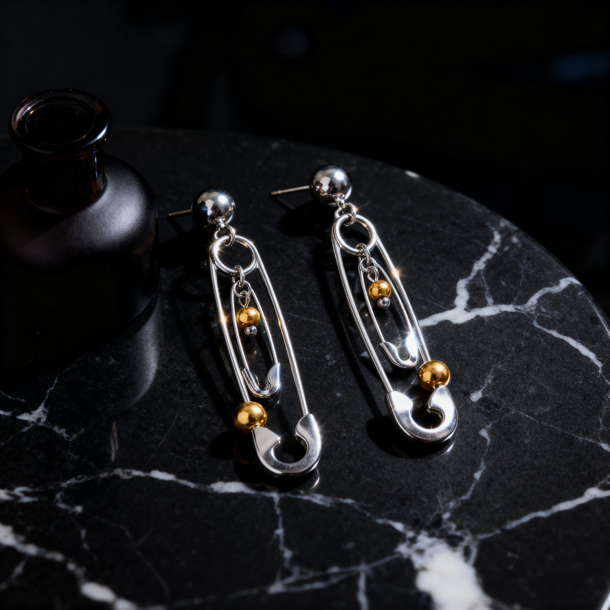 Safety Pin Drop Earrings